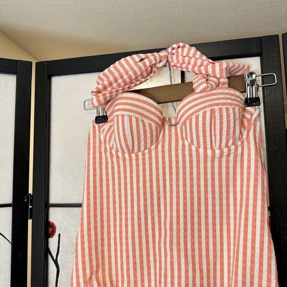 J Crew Seersucker One-piece Swimsuit Underwire Stripe Size 2 Coral White - Picture 3 of 5